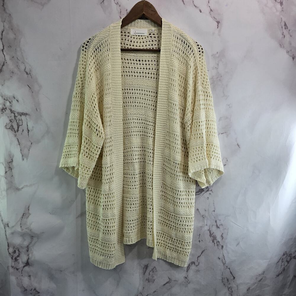 By Anthropologie Sweater Womens One Size Cream Cardigan Open Crochet Cover Up